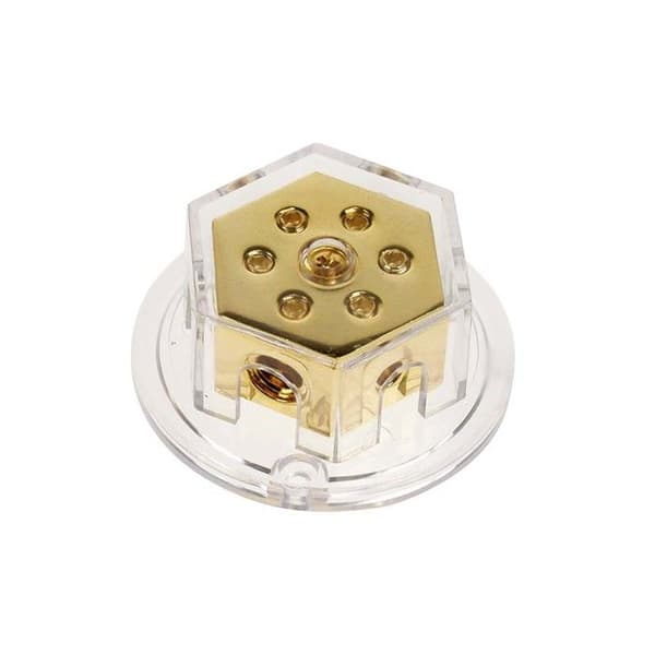 Fördelningsblock (guld) 2x50 mm² in / 4x20 mm²