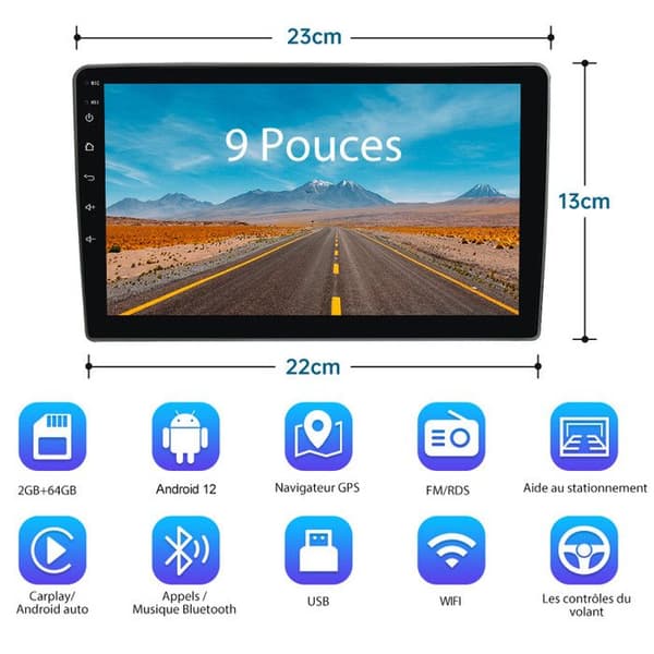 AWESAFE Android 12 bilradio för Seat Altea XL Toledo 9 tum (2GB + 32GB) med Carplay GPS WiFi USB SD Bluetooth Android Auto