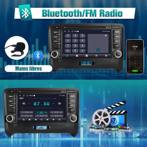 AWESAFE Android 12 bilradio för Audi TT MK2 8J(2006-2012)[2GB+32GB] med 7'' Carplay Wireless/Android Auto GPS WiFi BT USB FM RDS