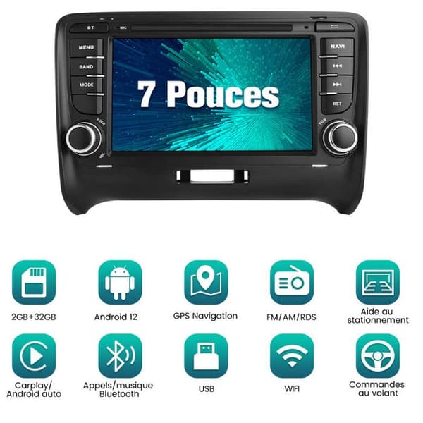 AWESAFE Android 12 bilradio för Audi TT MK2 8J(2006-2012)[2GB+32GB] med 7'' Carplay Wireless/Android Auto GPS WiFi BT USB FM RDS