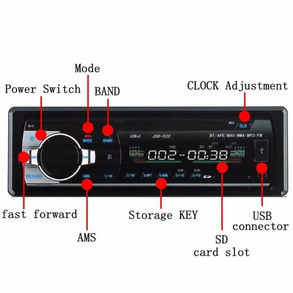 Bilradio Stereo In-Dash Bluetooth 1Din MP3-spelare FM AM USB SD AUX 12V
