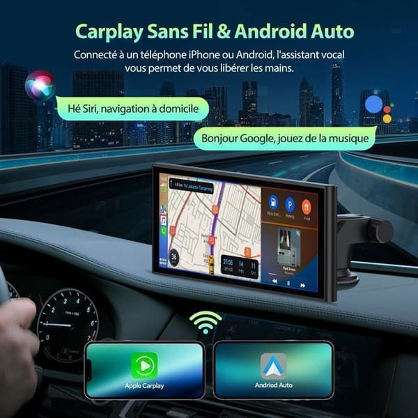 TOGUARD 10,2" Autoradio Carplay Kamera Bil 4K+1080P Touchskärm Bluetooth för Apple Carplay Trådlös Android Auto