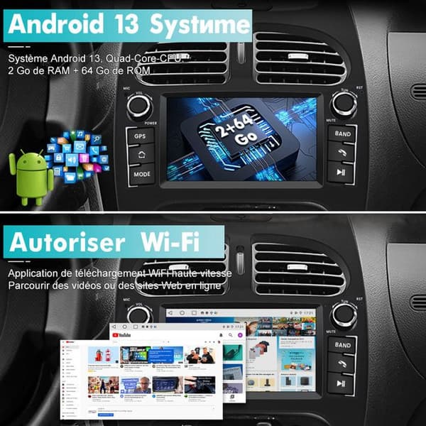 AWESAFE Android 13 2GB+64GB bilradio för Peugeot 206 (2002-2010) med 7-tums pekskärm GPS Carplay Android Auto Bluetooth