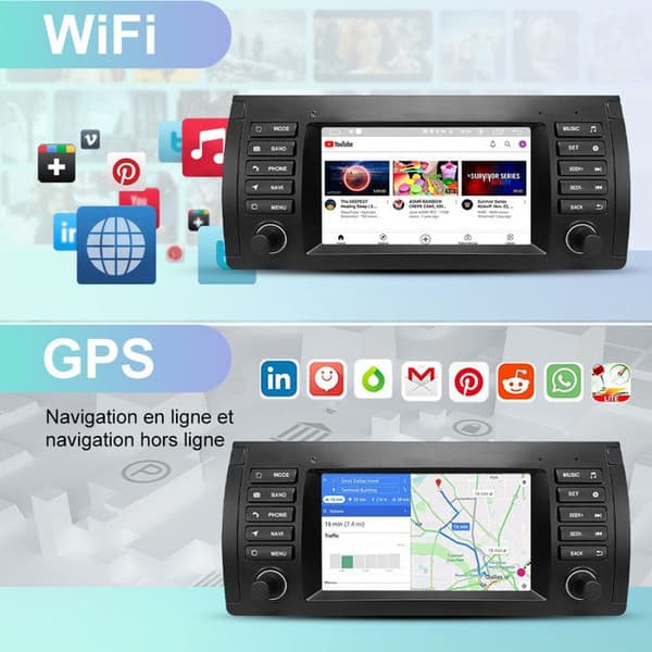 AWESAFE Android 13 2GB+64GB bilradio för BMW E39(1996-2003) med 7" skärm Carplay/Android Auto Bluetooth Mirrorlink WiFi GPS