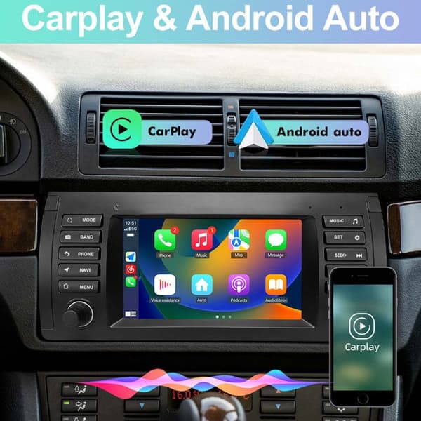 AWESAFE Android 13 2GB+64GB bilradio för BMW E39(1996-2003) med 7" skärm Carplay/Android Auto Bluetooth Mirrorlink WiFi GPS