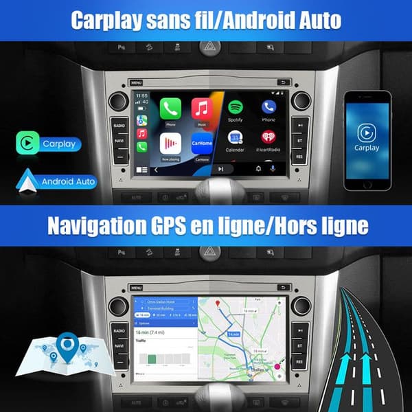 AWESAFE Android 13 2GB+64GB bilradio för Opel Corsa Vivaro Antara Vectra Signum Combo Zafira, 7-tumsskärm med Carplay