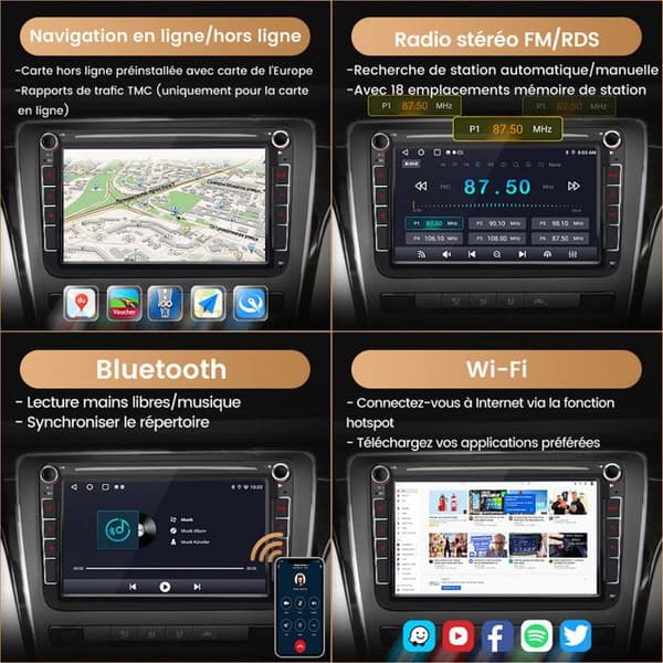 AWESAFE Android 13 2GB+64GB Bilradio för Golf 5 6 VW Passat Polo Seat Skoda 8'' Pekskärm Carplay Android Auto GPS WiFi