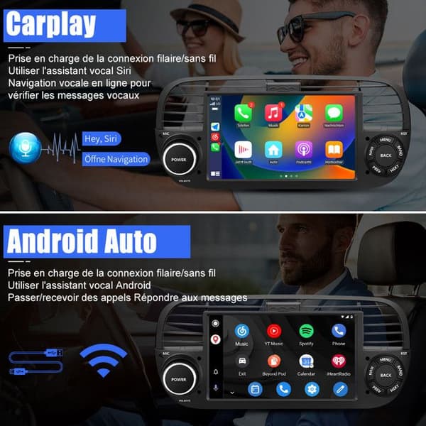 AWESAFE 4G Android 13 6GB+128GB bilradio för Fiat 500(2007-2015) med 7-tums pekskärm Carplay Android Auto GPS WiFi DSP FM