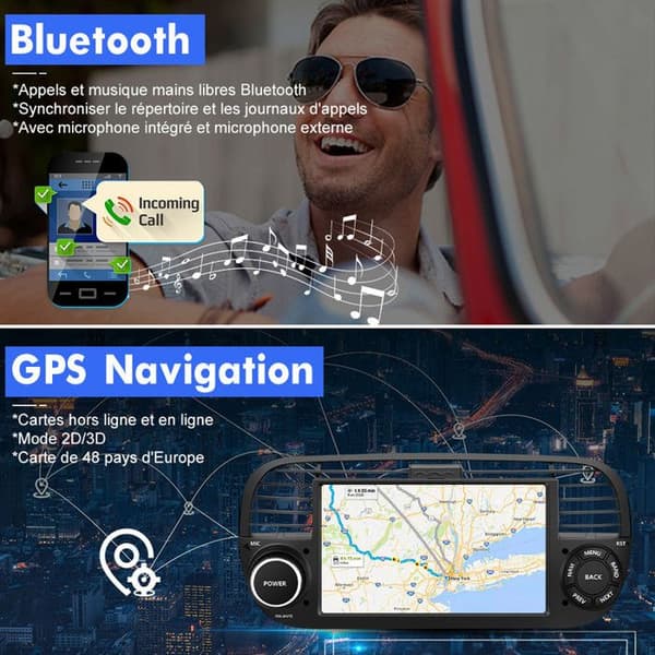 AWESAFE 4G Android 13 6GB+128GB bilradio för Fiat 500(2007-2015) med 7-tums pekskärm Carplay Android Auto GPS WiFi DSP FM
