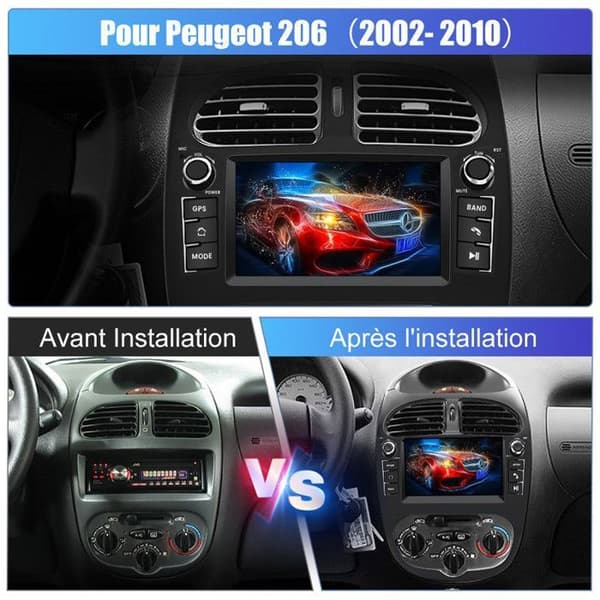 AWESAFE 4G Android 13 6GB+128GB bilradio för Peugeot 206 (2002-2010) med 7-tumsskärm GPS Carplay Android Auto WiFi Bluetooth