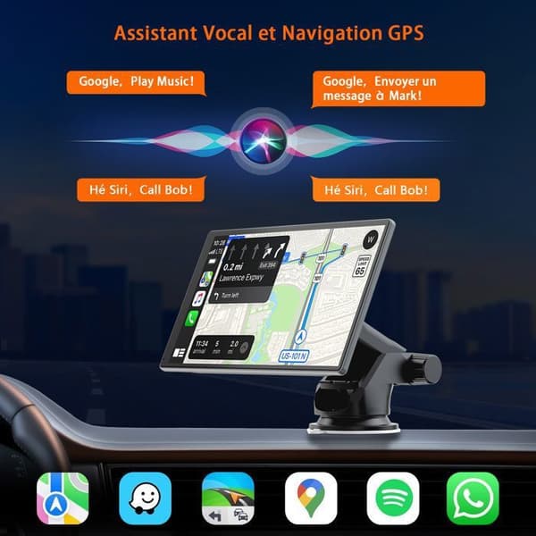 TOGUARD 9" Autoradio Carplay Trådlös Framkamera 4K+1080P Backkamera för Apple Carplay/Android Auto TF-kort 64G