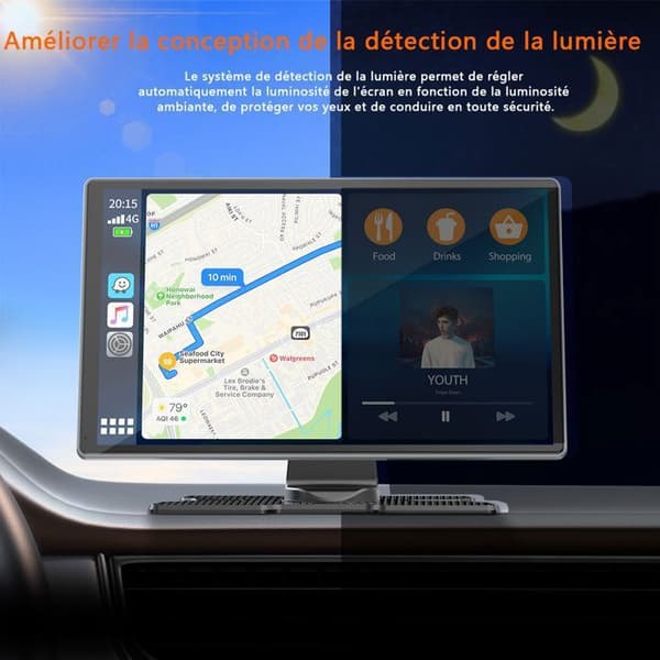 TOGUARD 9" Autoradio Carplay Trådlös Framkamera 4K+1080P Backkamera för Apple Carplay/Android Auto TF-kort 64G
