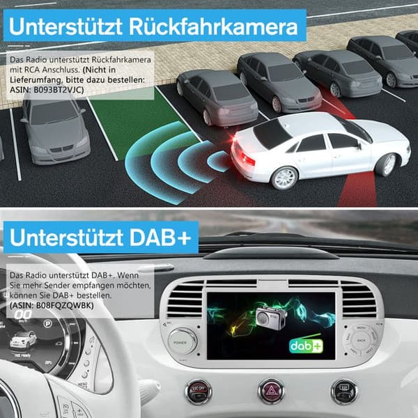 AWESAFE Android 12 bilradio 2GB+32GB för Fiat 500(2007-2015) med 7-tums pekskärm Carplay Android Auto GPS WiFi DSP FM Vit