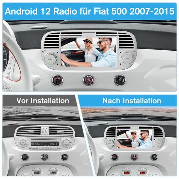 AWESAFE Android 12 bilradio 2GB+32GB för Fiat 500(2007-2015) med 7-tums pekskärm Carplay Android Auto GPS WiFi DSP FM Vit