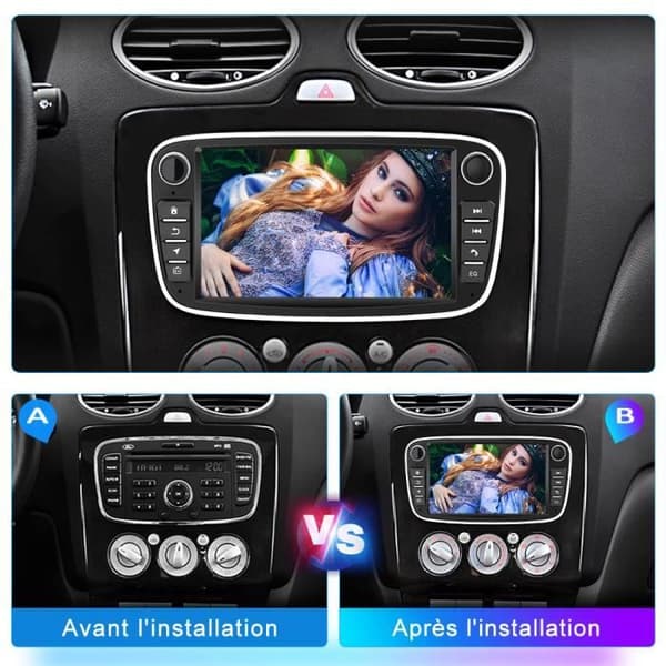 AWESAFE Android Car Radio 12 för Ford Focus C-Max S-Max Mondeo Kuga Galaxy, Carplay och Android Auto, 7-tums pekskärm WiFi