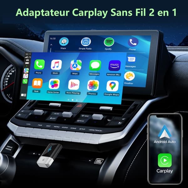 TOGUARD 2 i 1 trådlös Carplay-adapter för Apple Carplay &amp; Android Auto WIFI 5.8GHz Plug &amp; Play Bluetooth 5.0