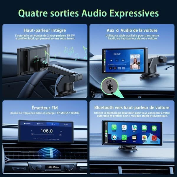 TOGUARD 9.26" Autoradio Carplay pekskärm Bil Bluetooth för Apple Carplay och Android Auto trådlöst