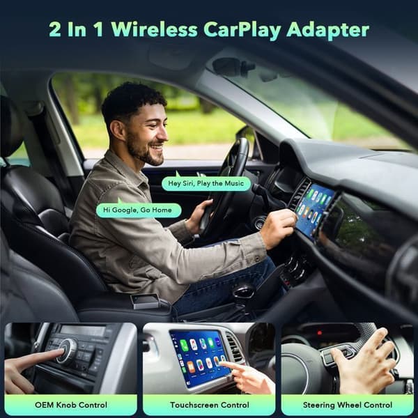 TOGUARD Trådlös Carplay-adapter CarPlay Android Auto WiFi 5,8 GHz Bluetooth iOS 10+, Android 11+
