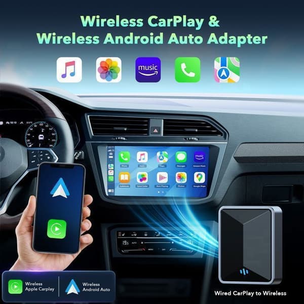 TOGUARD Trådlös Carplay-adapter CarPlay Android Auto WiFi 5,8 GHz Bluetooth iOS 10+, Android 11+