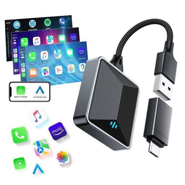 TOGUARD Trådlös Carplay-adapter CarPlay Android Auto WiFi 5,8 GHz Bluetooth iOS 10+, Android 11+
