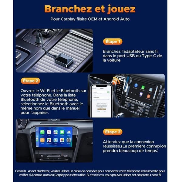 Trådlös Carplay-adapter för Apple CarPlay och Android Auto WiFi 5.8GHz Bluetooth Kompatibel med bilar från 2016