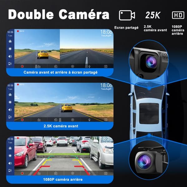CAMPARK 10.26'' Autoradio Carplay Trådlös Framkamera 4K+1080P Backupkamera för Apple Carplay/Android Auto Pekskärm