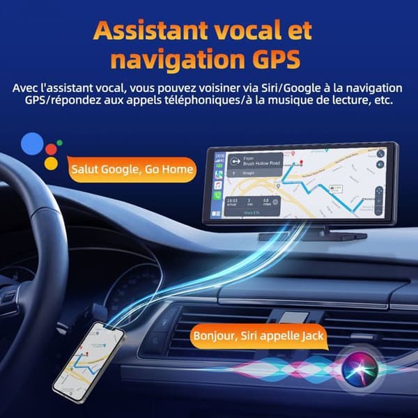 CAMPARK Bilstereo Carplay Trådlöst 9.26'' Pekskärm Röststyrning för Apple CarPlay Android Auto Bil Bluetooth WiFi GPS