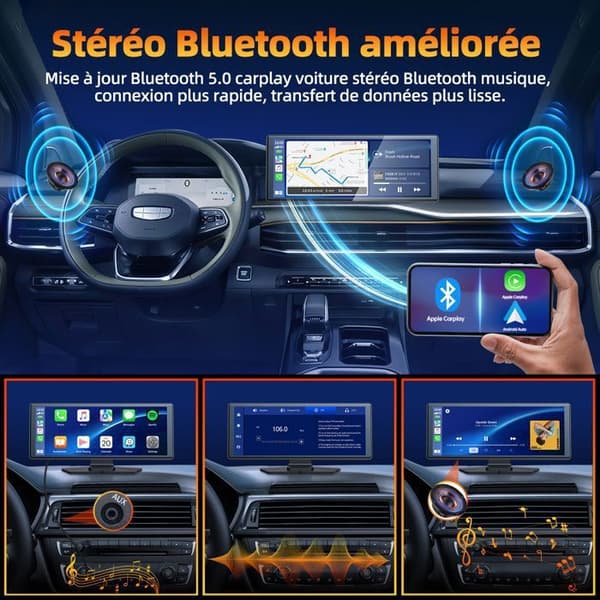 CAMPARK Bilstereo Carplay Trådlöst 9.26'' Pekskärm Röststyrning för Apple CarPlay Android Auto Bil Bluetooth WiFi GPS