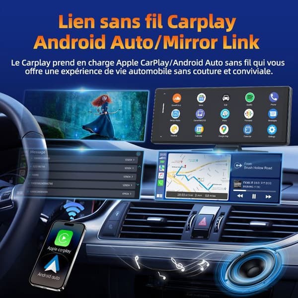 CAMPARK Bilstereo Carplay Trådlöst 9.26'' Pekskärm Röststyrning för Apple CarPlay Android Auto Bil Bluetooth WiFi GPS