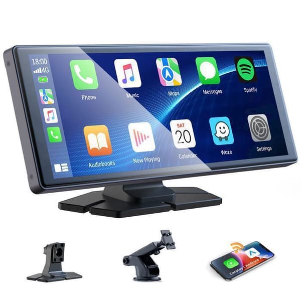 CAMPARK Bilstereo Carplay Trådlöst 9.26'' Pekskärm Röststyrning för Apple CarPlay Android Auto Bil Bluetooth WiFi GPS
