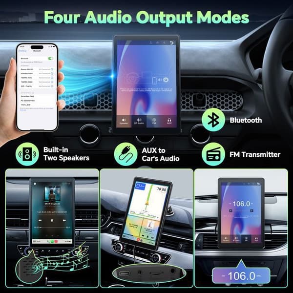CAMPARK 7'' Bärbar Bilradio för Apple Carplay Trådlös Android Auto Bluetooth Pekskärm Röststyrning Spegelkoppling