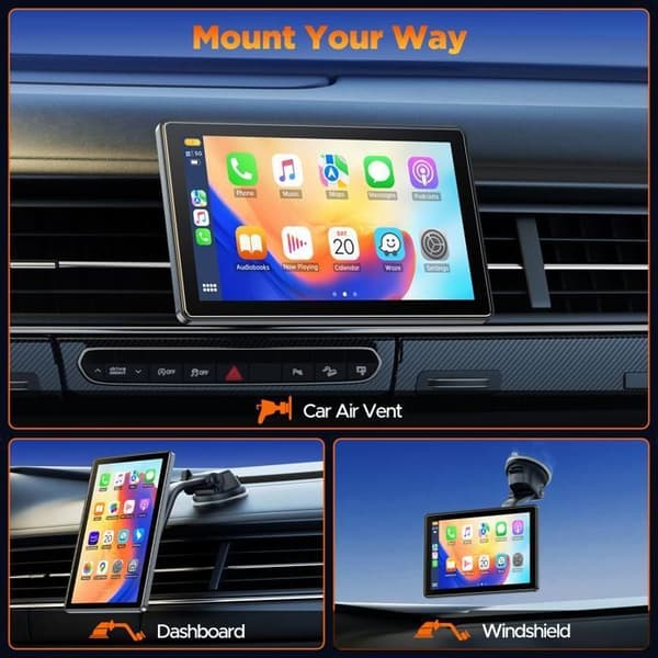 CAMPARK 7'' Bärbar Bilradio för Apple Carplay Trådlös Android Auto Bluetooth Pekskärm Röststyrning Spegelkoppling