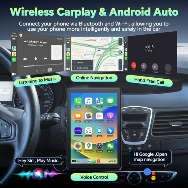 CAMPARK 7'' Bärbar Bilradio för Apple Carplay Trådlös Android Auto Bluetooth Pekskärm Röststyrning Spegelkoppling