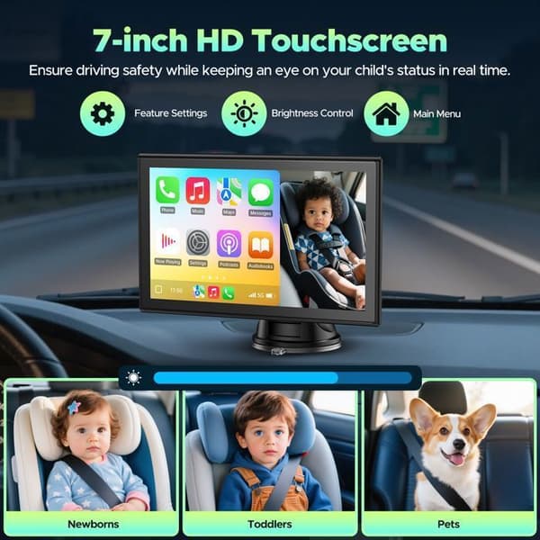 CAMPARK 8'' Bärbar Autoradio för Apple Carplay Trådlös Android Auto Bluetooth Pekskärm Vertikal &amp; Horisontell Röstkommandon