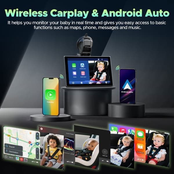 CAMPARK 8'' Bärbar Autoradio för Apple Carplay Trådlös Android Auto Bluetooth Pekskärm Vertikal &amp; Horisontell Röstkommandon
