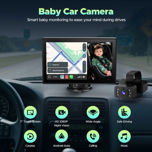 CAMPARK 8'' Bärbar Autoradio för Apple Carplay Trådlös Android Auto Bluetooth Pekskärm Vertikal &amp; Horisontell Röstkommandon