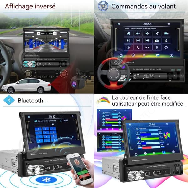 INN Carplay Autoradio bluetooth med Android Auto med Manuell Återdragning 7 tum Pekskärm Radio Mirror Link FM USB SD SWC