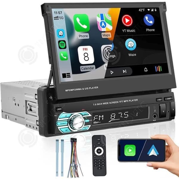 INN Carplay Autoradio bluetooth med Android Auto med Manuell Återdragning 7 tum Pekskärm Radio Mirror Link FM USB SD SWC
