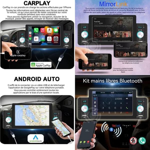 INN Carplay Bluetooth Bilradio med Android Auto 5 tums pekskärm GPS Navigationsradio med backkamera Mirror Link Wi