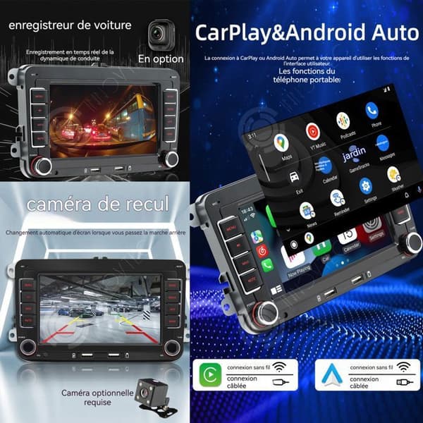 INN Bluetooth Carplay Bilradio med AndroidAuto 7-tums pekskärmsnavigeringGPS-radio för Polo Touran Golf Skoda Passat Ti