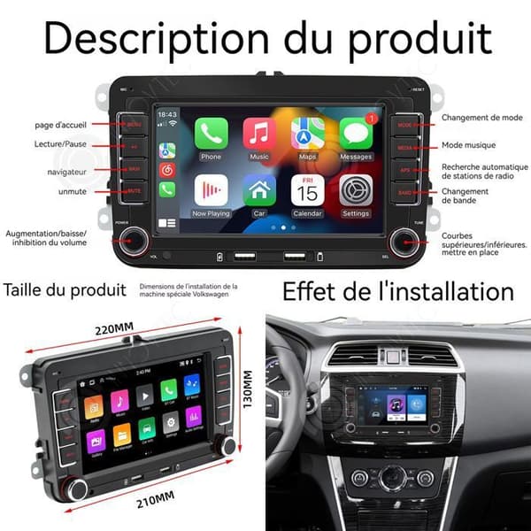 INN Bluetooth Carplay Bilradio med AndroidAuto 7-tums pekskärmsnavigeringGPS-radio för Polo Touran Golf Skoda Passat Ti