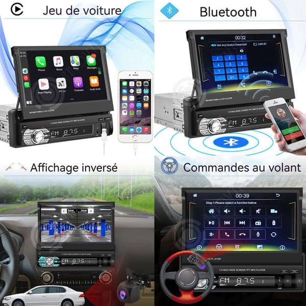 INN Carplay bluetooth bilradio med Android Auto Manuell indragning 7 tums pekskärmsradio med backkamera Spegel Lin