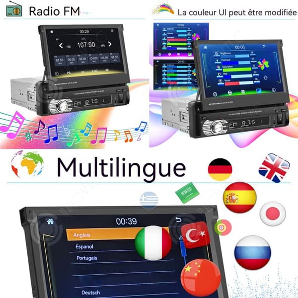INN Carplay bluetooth bilradio med Android Auto Manuell indragning 7 tums pekskärmsradio med backkamera Spegel Lin