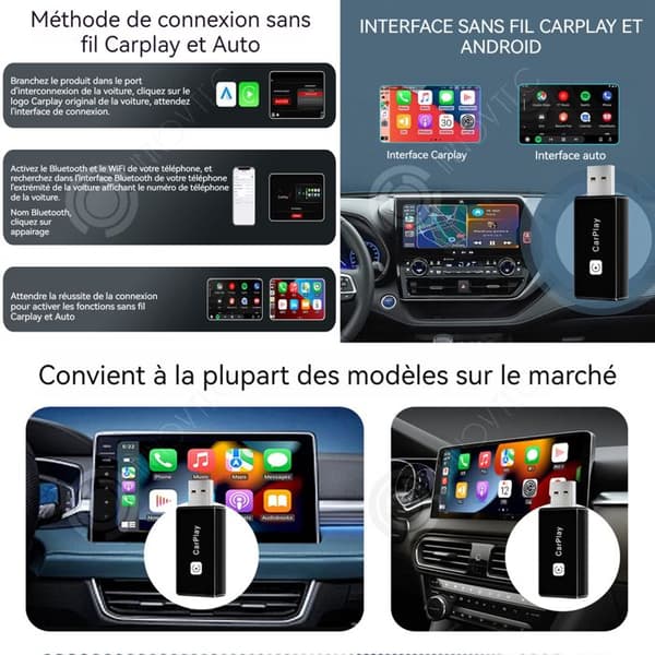 INN trådlös Carplay-adapter USB CarPlay Stick Lätt att plugga och spela Kompatibel med bilar 2016 och uppåt och iPhone