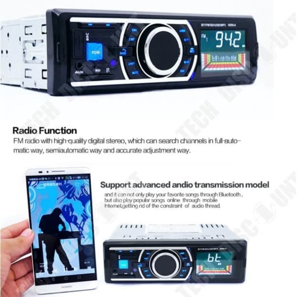 TD® 12V Handsfree Bil Bluetooth Stereo MP3 Audio FM Radio USB - SD - AUX - MMC In-Dash enheter + Fjärrkontroll