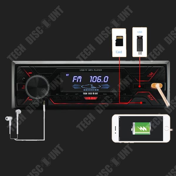 TD® Bluetooth autoradio 12v bil monolingot kort MP3-spelare med dubbla USB ISO-gränssnitt bluetooth FM-radio snabbladdning