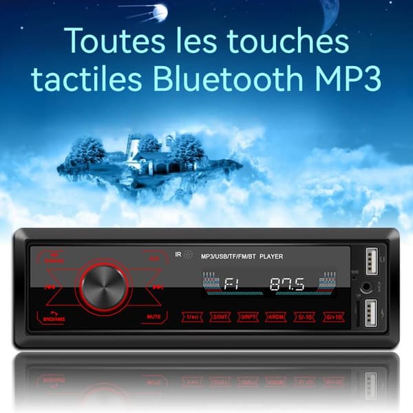 Autoradio INN® 60Wx4 MP3 Bluetooth med pekskärm dubbel USB för bil, multifunktionell inbyggnadskort svart