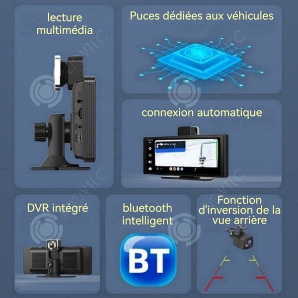 INN Autoradio Bärbar 32G SD Bil MP5 10,26 tum med backkamera och dashcam Carplay och Android