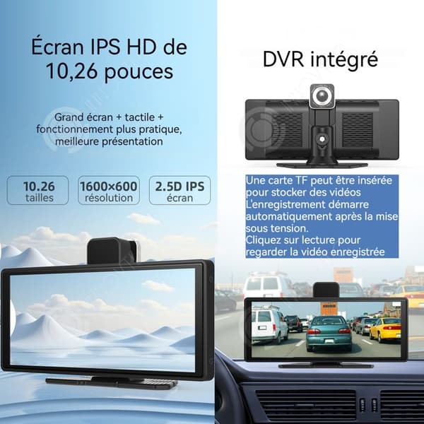 INN Autoradio Bärbar 32G SD Bil MP5 10,26 tum med backkamera och dashcam Carplay och Android