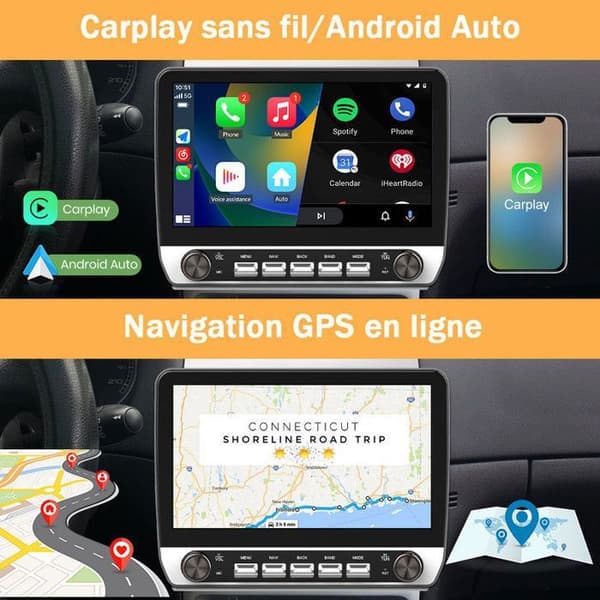 AWESAFE Autoradio Android 13 för Peugeot 307 307CC 307SW (2002-2013) 2Go+64Go 10'' Pekskärm med knappar Carplay Android Auto